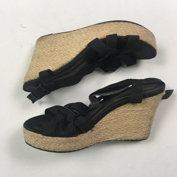 Cathy Jean Black Rope Wedge Sz 5 C59 - Picture 2 of 5